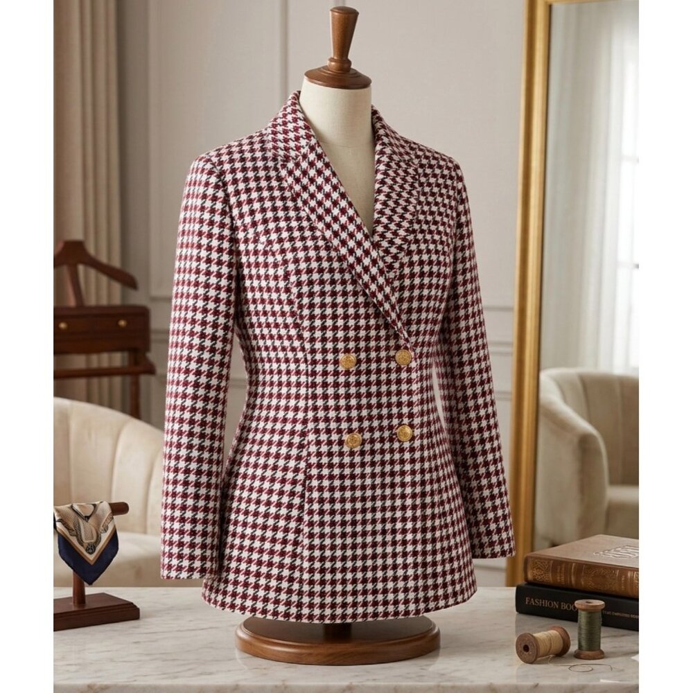 SHEIN Womens XL Double-Breasted Blazer With Gold Buttons & Long Sleeves Red/Whit
